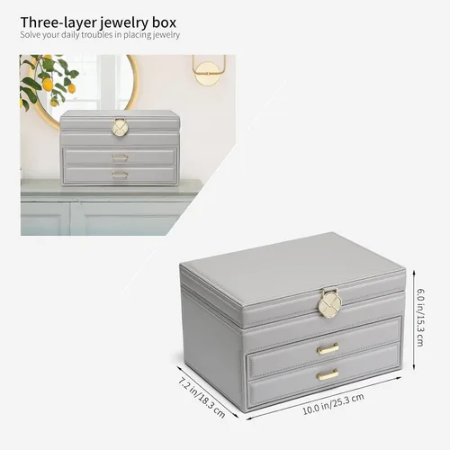 Vista 4 de Vlando Joyero para collares anillos aretes caja organizadora de joyas de espejo con cajones cajas grandes de joyería de 3 capas para mujeres y niñas
