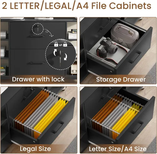 Vista 4 de SEDETA Archivador de 44 pulgadas, archivadores para tamaño legal, carta, tamaño A4, archivador de oficina con 2 cajones para oficina en casa