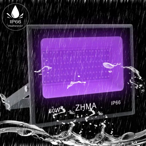 Vista 6 de Luz de inundación de luces negras de 60 W, luz negra con enchufe e interruptor para fiesta brillante, gran espacio, luces LED negras impermeables