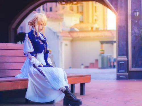 Vista 7 de Nuoqi Violet Evergarden - Disfraz de cosplay para mujer, uniforme de anime, traje azul oscuro, Azul oscuro, violeta