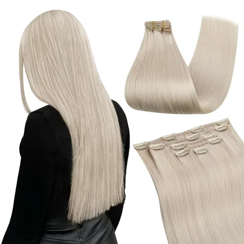 Vista 39 de Ugeat Extensiones de cabello humano con clip de 12 pulgadas, extensiones de cabello balayage con clip, marrón chocolate ombre, extensiones