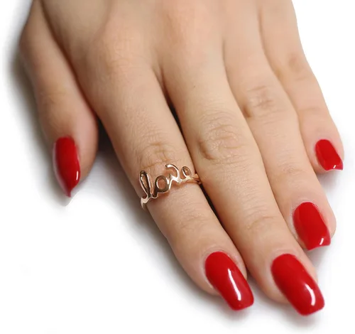Vista 4 de CloseoutWarehouse Anillo de plata de ley con texto en inglés "Love in Script" (opciones de color, tallas 2-15)