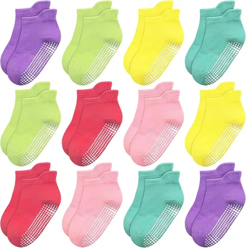 Vista 12 de HYCLES Calcetines para niña, 12 pares de calcetines antideslizantes para niñas de 1 a 7 años