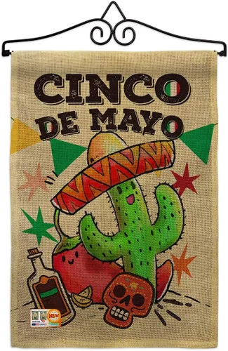 Vista 5 de Bandera de arpillera para jardín del Cinco de Mayo, fiesta de verano, cactus y piñata, sombrero para fiesta mexicana, pequeño regalo decorativo
