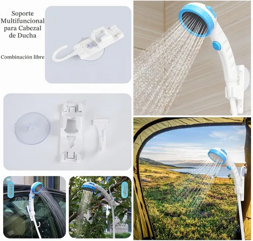 Vista 6 de Iron Hammer Ducha eléctrica portátil, ducha de campamento, ducha incorporada de 5000 mAh, gran capacidad, recargable, con batería, para ducha Azul