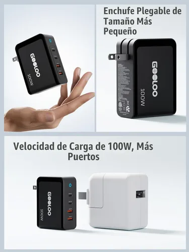 Vista 4 de GOOLOO Bloque de cargador USB C de 100 W - Cargador de pared rápido