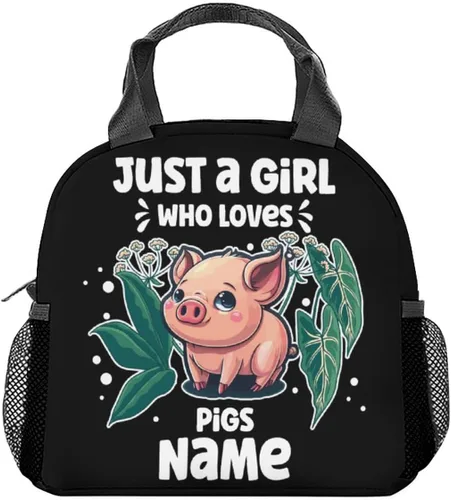 Vista 13 de Lonchera de cerdo – Lonchera aislada para niños – Bolsas de almuerzo rosadas lindas con bolsillos – Lonchera congelable mediana de 8L para la escuela