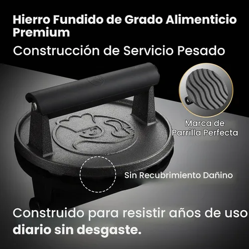 Vista 4 de Prensa de hamburguesas Smash para plancha, herramienta aplastadora de hamburguesas resistente de 2 libras con mango resistente al calor