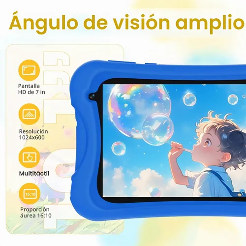 Vista 6 de DigiLand Tablet para niños de 7 pulgadas, Android 15 tabletas con funda protectora, 4 GB de RAM+32 GB de ROM, pantalla IPS de 1024 x 600, cámara Azul