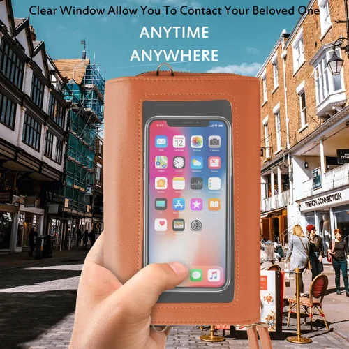 Vista 2 de CrossBody Bolsas con pantalla táctil para teléfono celular, bolsillo con cremallera, bloqueo RFID, tarjetero para iPhone para mujer