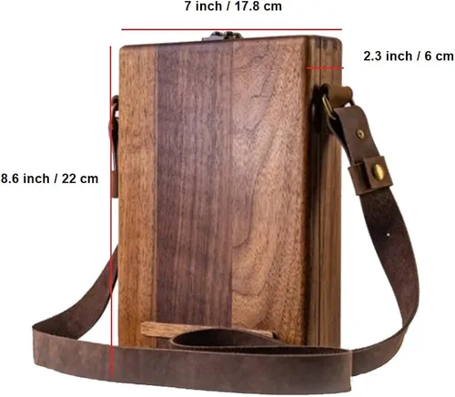 Vista 3 de Bolso mensajero de madera hecho a mano de cuero convertible, mochila mensajero de un hombro de 8.6 x 7 x 2.3 pulgadas, bolsa de mensajero unisex
