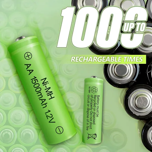 Vista 5 de Baterías AA recargables NIMH 1.2 V Doble A 1500 mAh de alta capacidad precargadas recargable AA batería solar baja autodescarga para dispositivos 1