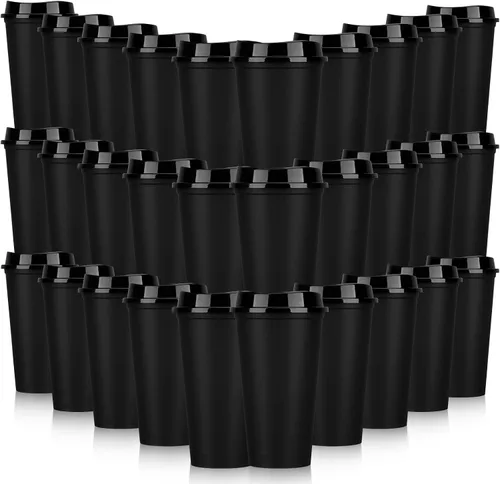 Vista 23 de Domensi Paquete de 15 tazas de café reutilizables con tapas, vasos de viaje desechables de 16 onzas, vasos de plástico a granel para llevar, vasos