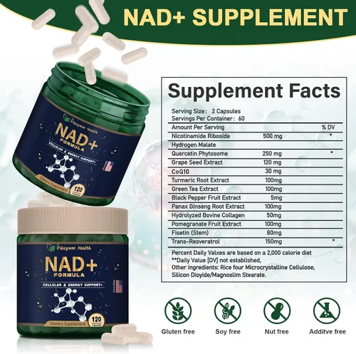 Vista 4 de Suplemento NAD de 1585 mg - True NAD & Resveratrol, NMN Alternativo Liposomal NAD+ para Mujeres y Hombres, Apoya la Salud Celular, la Resistencia