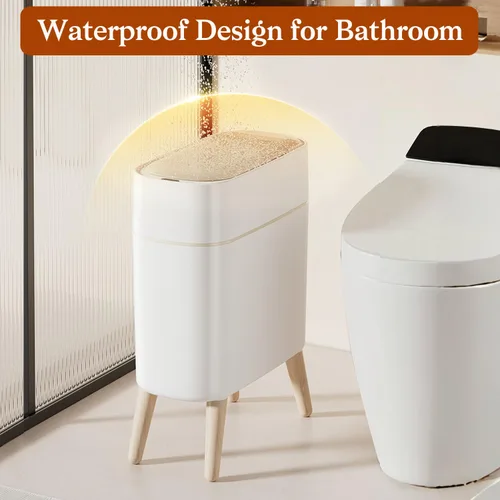 Vista 4 de LALASTAR Basurero de baño pequeño automático, sin contacto, con tapa, sensor de movimiento para dormitorio, cocina, oficina, 2.5 galones