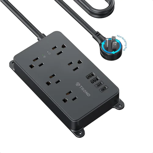 Vista 16 de TROND Regleta protectora contra sobretensiones, cable de extensión de 3 pies de enchufe plano, 5 tomas de corriente ampliamente espaciadas con 2 USB