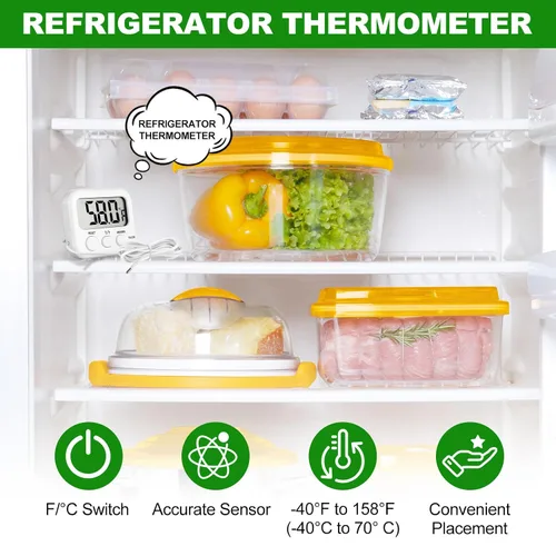 Vista 4 de Kingdder Paquete de 3 termómetros digitales con sensor externo, termómetro para nevera, congelador, monitor de temperatura ambiente impermeable