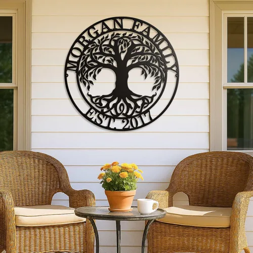 Vista 5 de Letrero de árbol genealógico establecido con nombres de familia, letreros de metal personalizados en forma de árbol de la vida para decoración