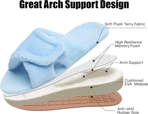 Vista 3 de Git-up Pantuflas ajustables para diabéticos para mujer, zapatos de casa de espuma viscoelástica con soporte de arco ortopédico, talón ortopédico