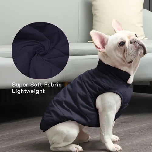 Vista 7 de JoyDaog Chaqueta cálida con forro polar de 2 capas para cachorros en invierno y clima frío, abrigo suave y resistente al viento para perros Azul