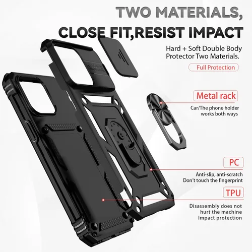 Vista 8 de Funda compatible con iPhone 15 Pro, iPhone 15 Pro con funda para cámara y soporte, grado militar, a prueba de golpes, resistente, con soporte