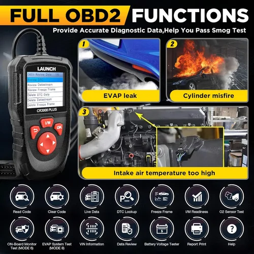 Vista 2 de LAUNCH Escáner Profesional OBD2 Herramienta de Diagnóstico CR3008 Plus, I/M de Una Tecla, Lector de Códigos con Actualización de por Vida, Lector