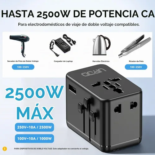 Vista 5 de Adaptador de viaje universal GaN de 70 W, 4 USB C/A + 2 AC, más de 200