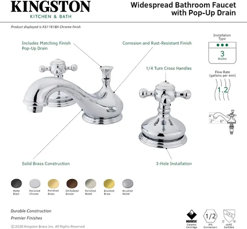 Vista 7 de Kingston Brass KS1167BX - Grifo de baño extendido de 8 pulgadas, latón cepillado