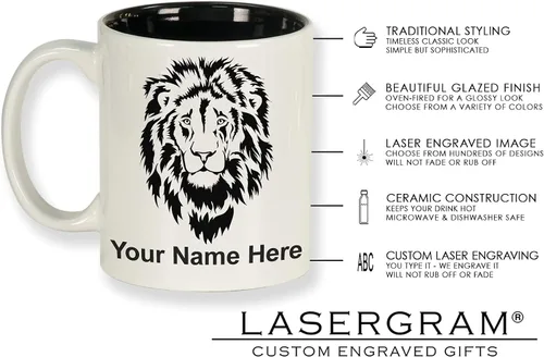 Vista 6 de LaserGram Taza de café redonda de cerámica de 11 oz, gorila, grabado personalizado incluido (blanco)