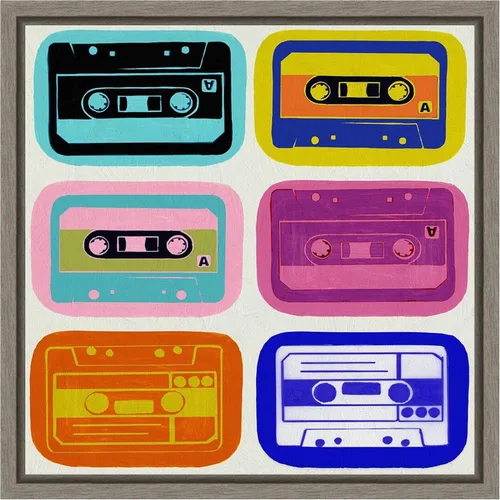 Vista 18 de Amanti Art Framed Canvas Wall Art 16x16 Retro Cassettes by PI Studio, Framed Wall Art Canvas, Entertainment Artwork, Traditional Decor, Small Poster