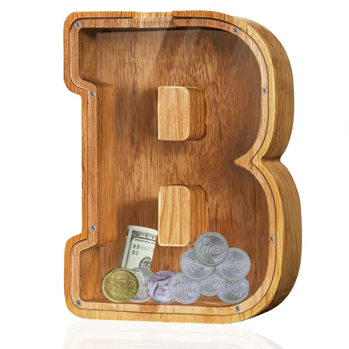 Vista 65 de Alcancía de madera grande personalizada con letras – Alcancía de letras para niños y niñas, regalo de cumpleaños (A)