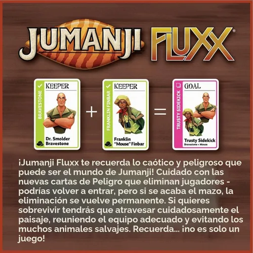 Vista 3 de Juego de cartas Jumanji Fluxx - Experimenta el caos de la jungla Jumanji