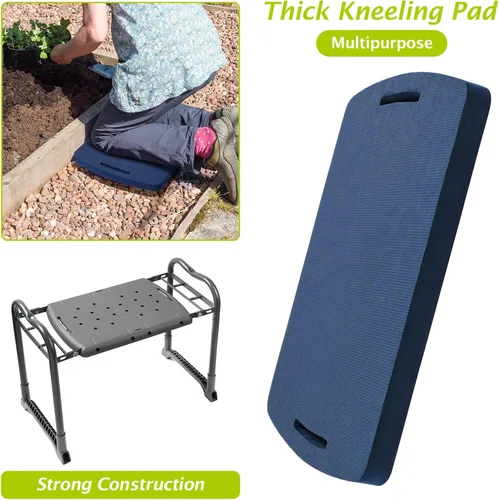 Vista 5 de ikkle Taburete de jardín y asiento de jardinería, banco de jardinería plegable con almohadilla de rodillas desmontable más gruesa y bolsas