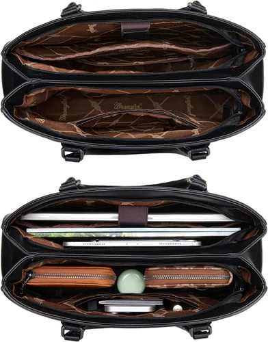 Vista 5 de Bolso de Mano de Doble Compartimento Wrangler para Mujer con Costura a Mano Negro