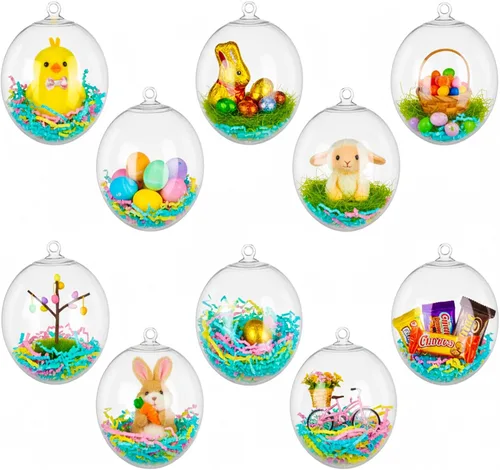 Vista 9 de Barelove Esferas transparentes rellenables para Pascua, 10 bolas transparentes para manualidades, esferas decorativas colgantes de plástico
