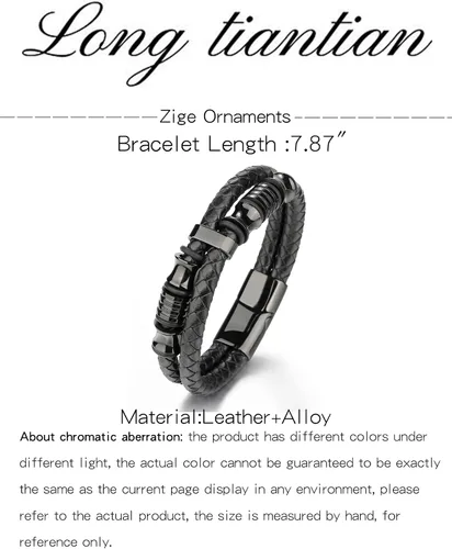 Vista 7 de Long tiantian Pulsera envolvente de cuero para hombres, pulseras de cuero multicapa punk de cuero trenzado para novio, marido, regalos, otro