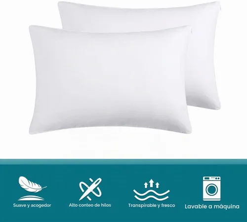 Vista 6 de Juego de 2 fundas de almohada 100% algodón con cremallera, tamaño estándar, supersuaves y transpirables, fundas de almohada con cremallera, fundas