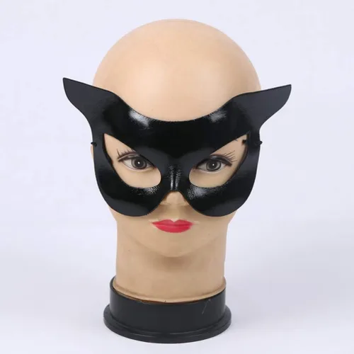 Vista 5 de Holibanna Máscara de gato de media cara máscara Catwoman Látigo Cosplay Disfraces de fiesta negro