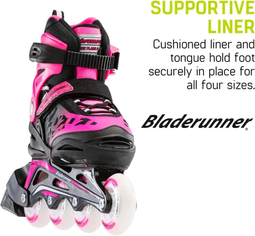 Vista 6 de Bladerunner by Rollerblade Phoenix Flash - Patín en línea ajustable para niños, negro/rosa