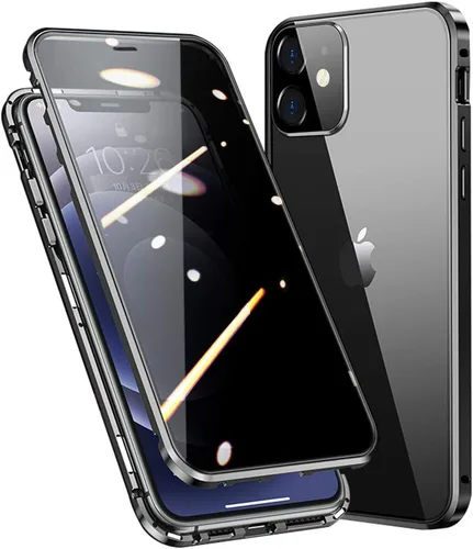 Vista 2 de Funda antimiradas con cerradura para iPhone 13 Pro, funda magnética de vidrio con protector de lente de cámara integrado, protector de pantalla