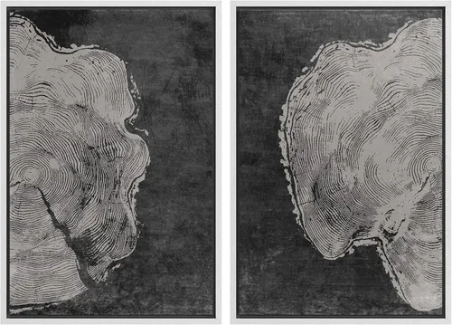 Vista 92 de SIGNWIN Lienzo enmarcado para pared, juego de arte con anillos de árbol de bosque grunge en blanco y negro, ilustraciones de naturaleza silvestre