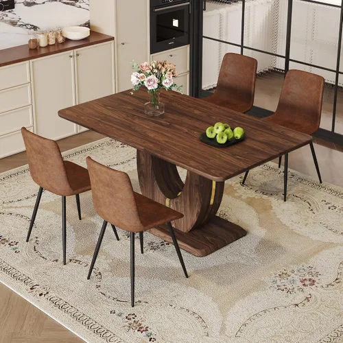 Vista 77 de JUFU Juego de mesa de comedor moderno para 4, juego de mesa de cocina rectangular de 63 pulgadas con mesa de mármol sintético y 4 sillas tapizadas