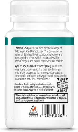 Vista 4 de Kyolic Fórmula 250 de extracto de ajo envejecido, salud cardiovascular*, una por día 30 cápsulas
