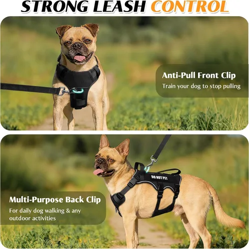 Vista 4 de WINSEE - Arnés para perro a prueba de fugas, arnés Molle de servicio y trabajo con doble asa, chaleco táctico para mascotas con 4 parches