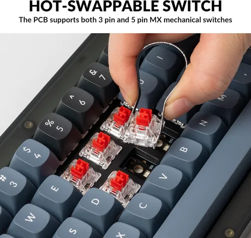 Vista 2 de Keychron Teclado mecánico personalizado con cable V2 65 de diseño QMKVIA macro programable con teclado intercambiable en caliente K Pro interruptor