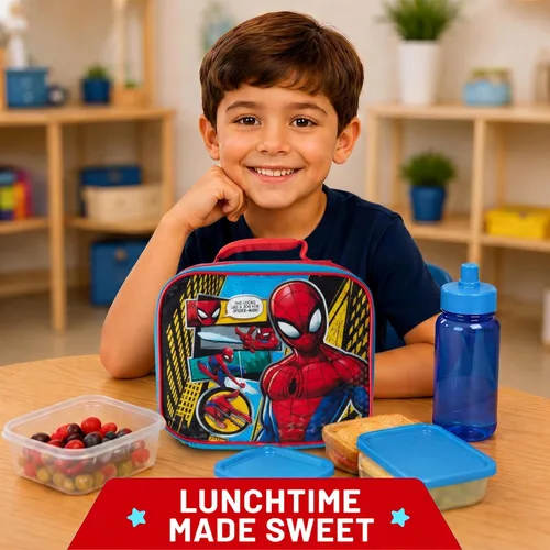 Vista 6 de Fast Forward Spider-Man - Bolsa de almuerzo aislada para niños para picnic escolar Easy-pull Zipper Glides Smooth, Soft-grip Handle for Comfy