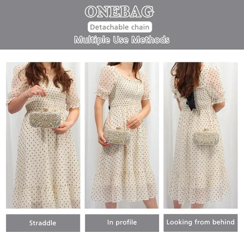 Vista 6 de Bolso de mano con diamantes de imitación, bolsa de noche floral de cristal brillante para mujer, formal, graduación, boda, fiesta