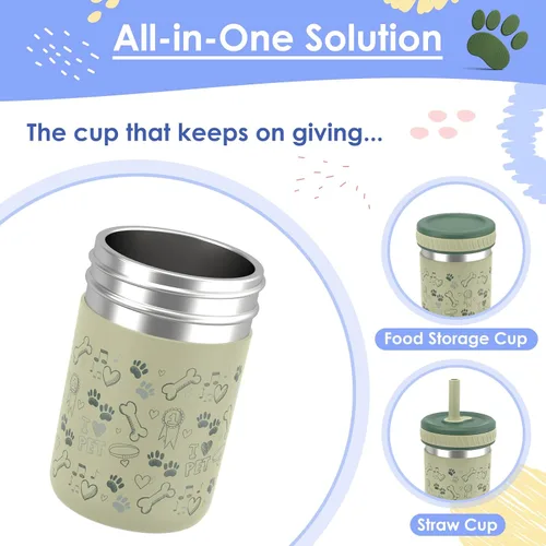Vista 3 de Sursip Vasos para niños pequeños con tapas y pajitas, vaso de acero inoxidable a prueba de derrames, para beber, batidos, aperitivos, leche sin BPA