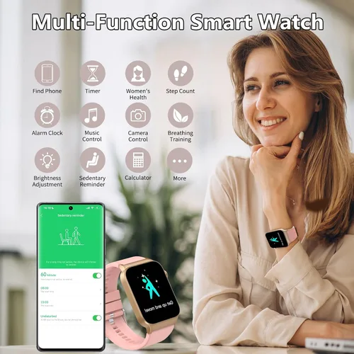 Vista 6 de STECEi - Reloj inteligente con pantalla HD de 1.85 pulgadas con monitor de frecuencia cardíaca/sueño, más de 110 modos deportivos, rastreador de Rosa