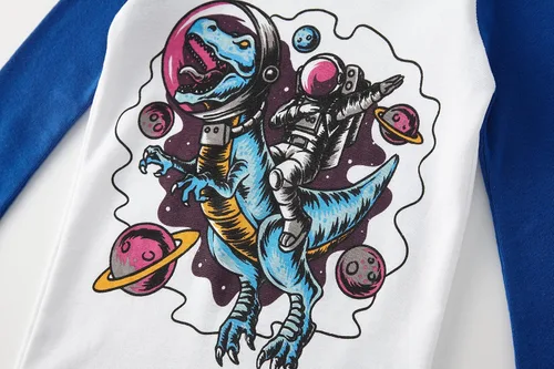 Vista 4 de Pijamas para niños, dinosaurio, cohete, espacio, 4 piezas, conjunto de ropa de dormir de 2 a 12 años